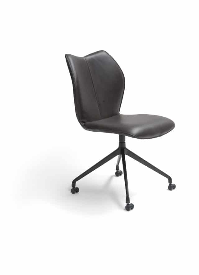 Kiq Swivel Dining Chair Without Armrests Wheels Brown Leather Scaled E1763211922257