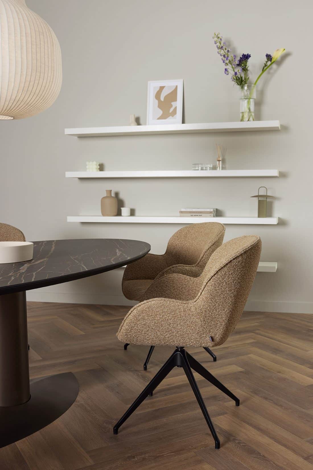 Butterfly Spisestuestol Roterbar Med Arm Stof Lysebrun