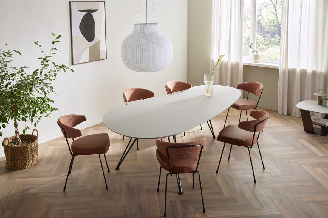 Slice Esszimmerstuhl Stoff Rot Leder Rot Cloudy Esstisch Oval Fenix Beige