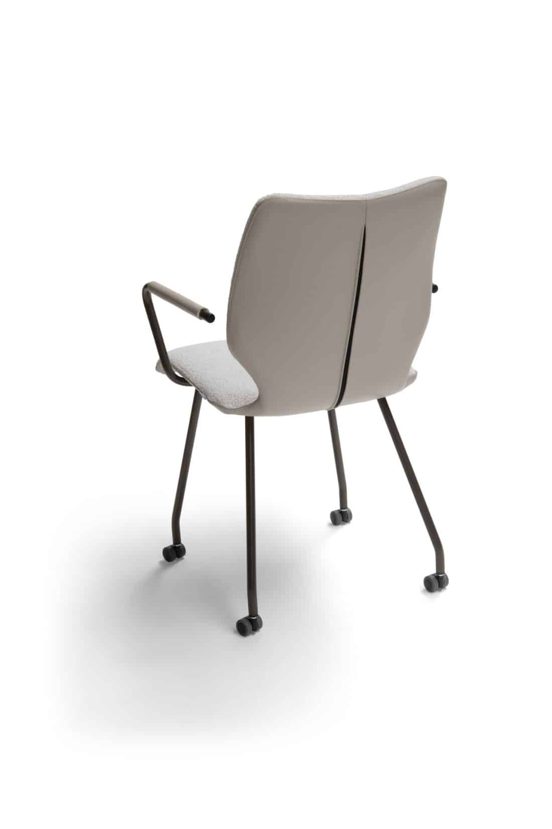 Santiarm Dining Chair With Armrest Wheels Leather Beige Santiarm Dining Chair With Armrest Wheels Leather Beige