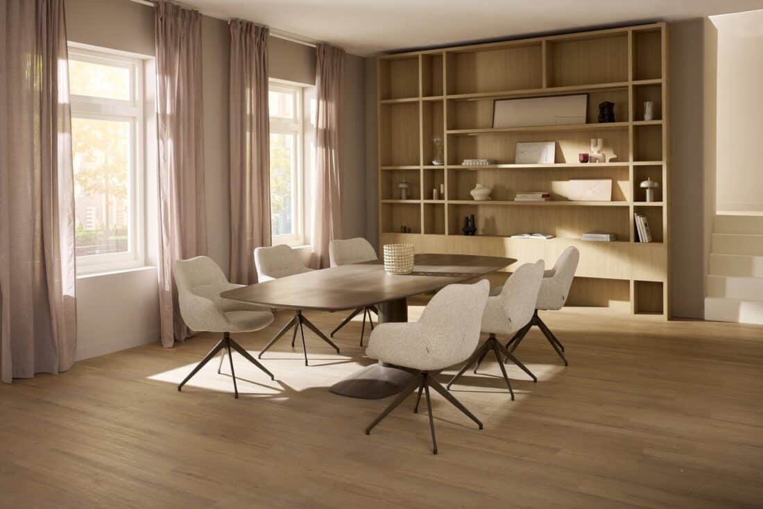 Spisestue Japandi Blizz Spisebord Eg Swamp Lænestol Stof Beige Kiq Deluxe 24