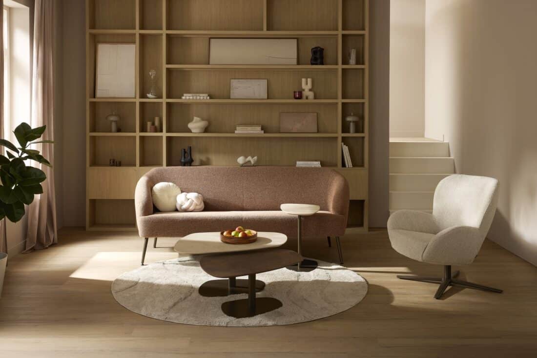 Remake24 3-personers sofa i lyserødt stof, sofaborde, Trapea, Breesnewworld